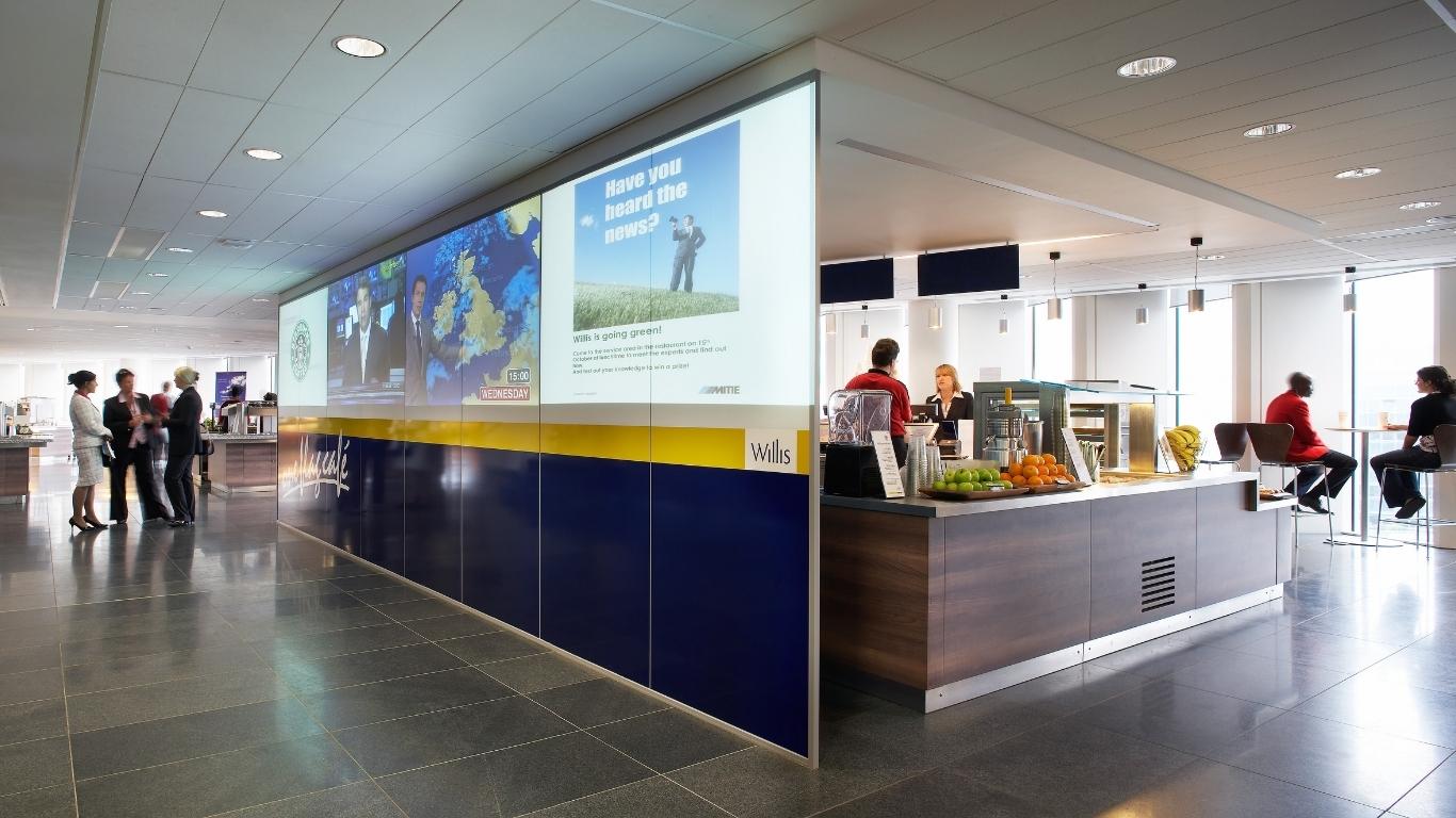 Technology integration in modern office design Workplace with integrated display technology and clean cable management