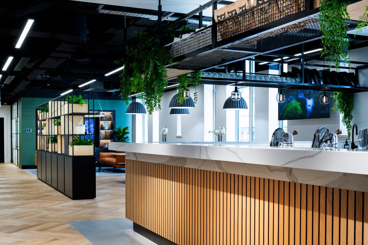 Argyll Office Workspace featuring bright open plan seating, natural light and collaborative pods