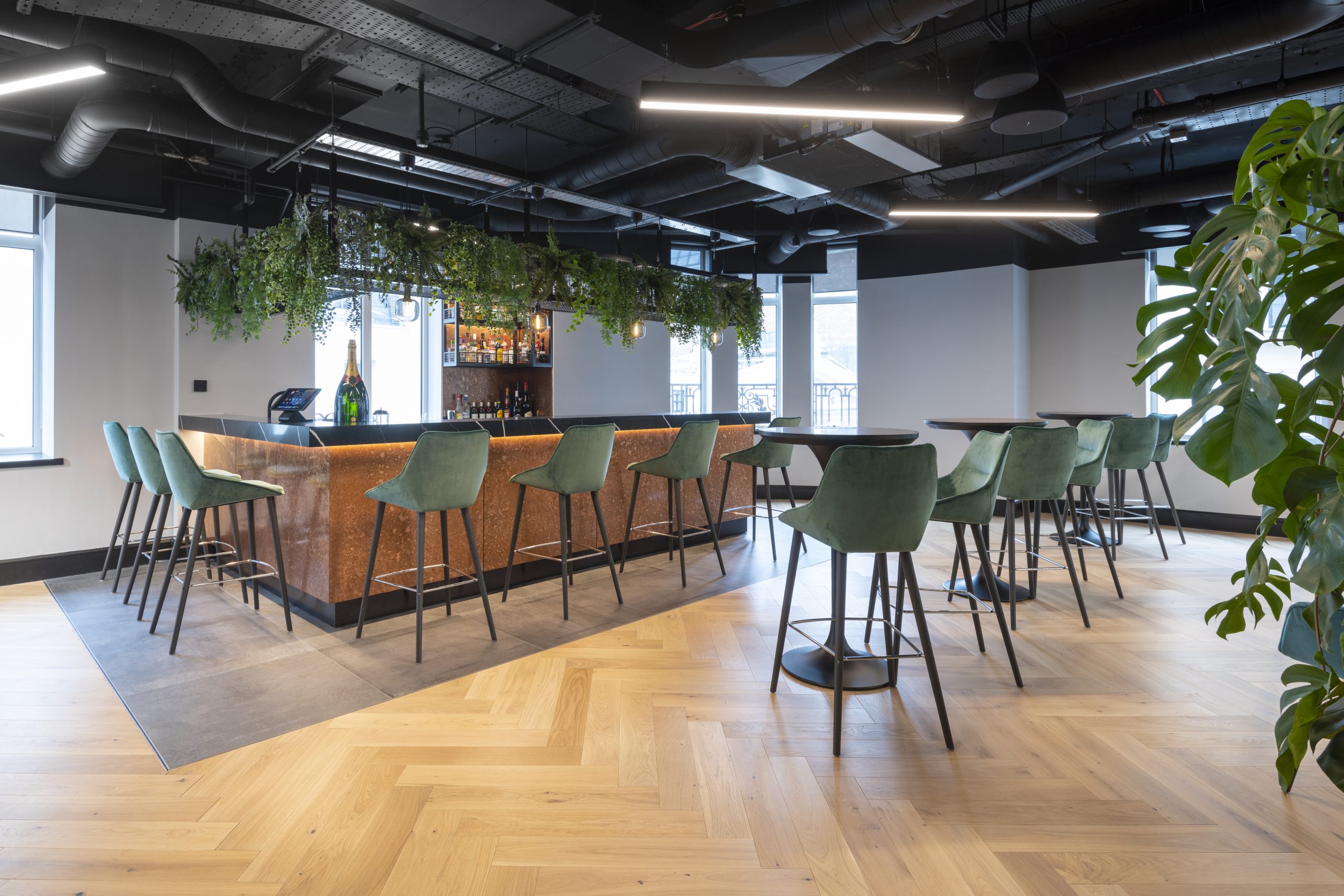 Elegant workplace bar area designed for events and socials