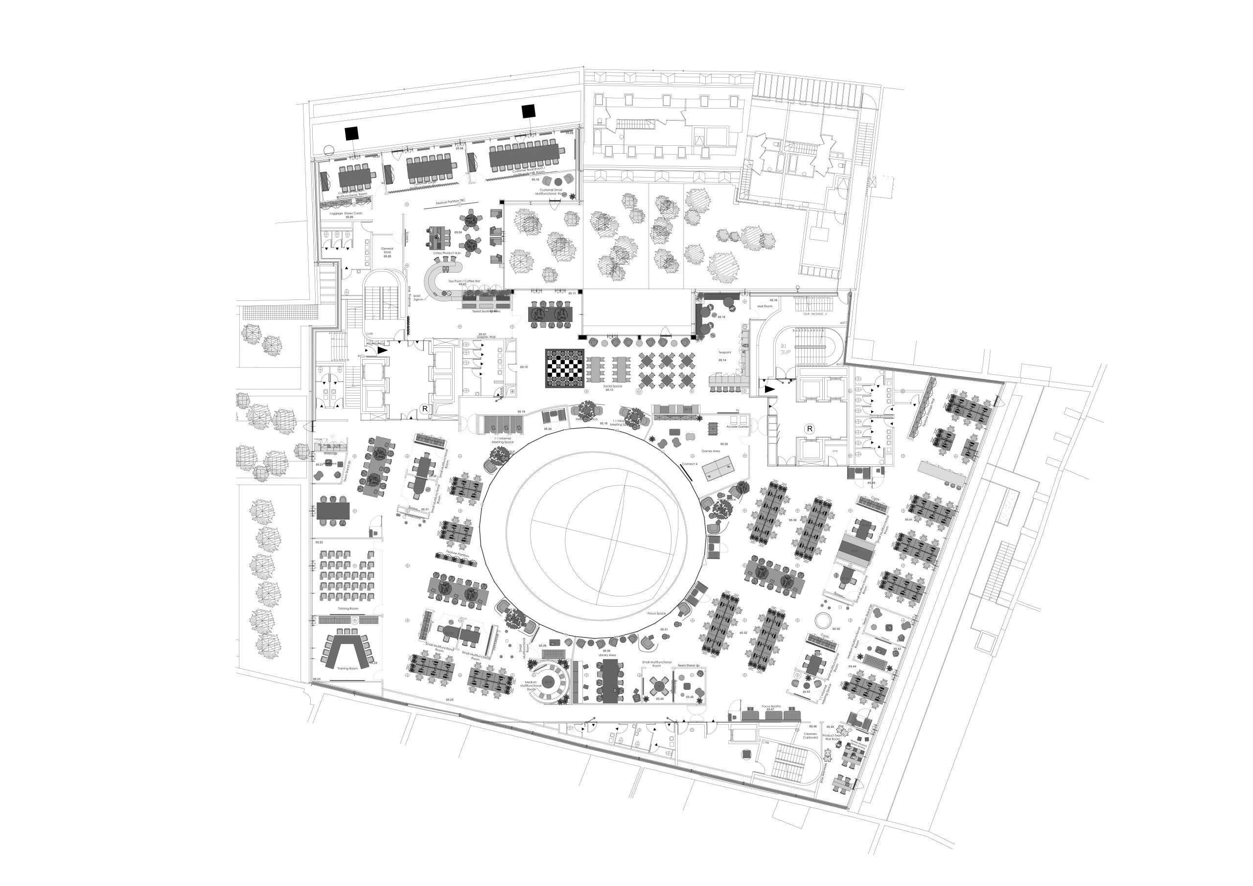 General arrangement space plan black and white