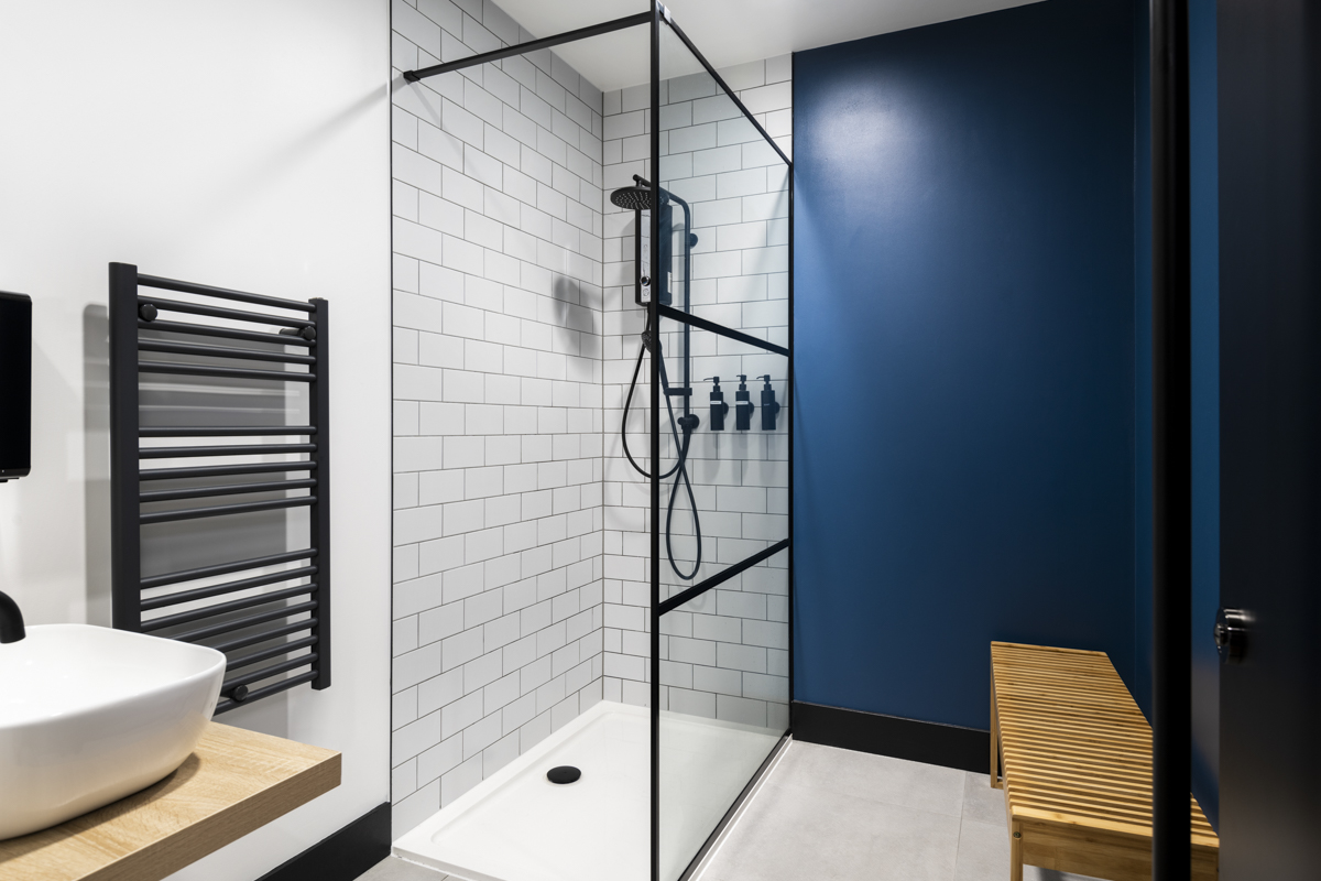 Office changing room with lockers and benches