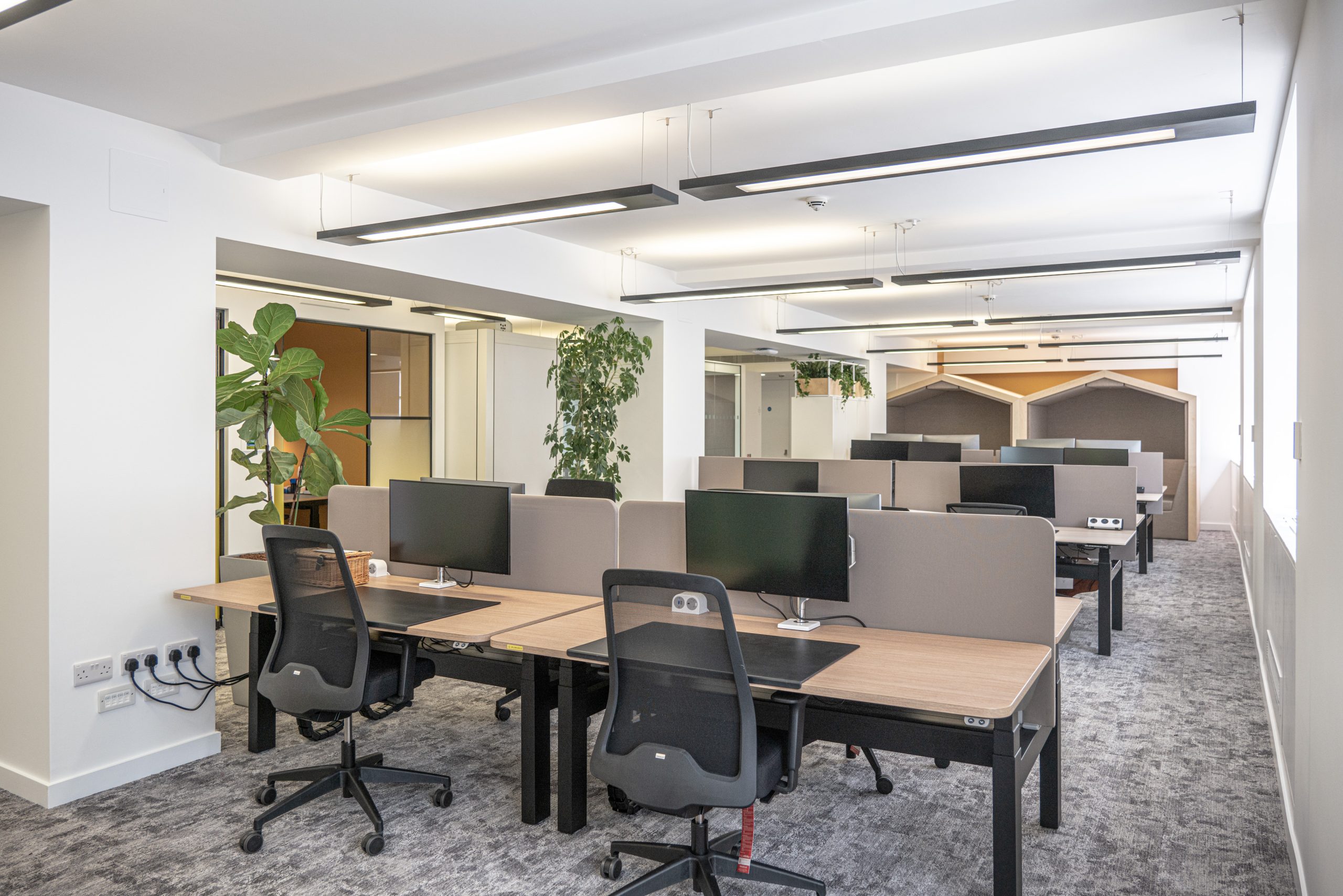 Open workspace with desk and mobile storage