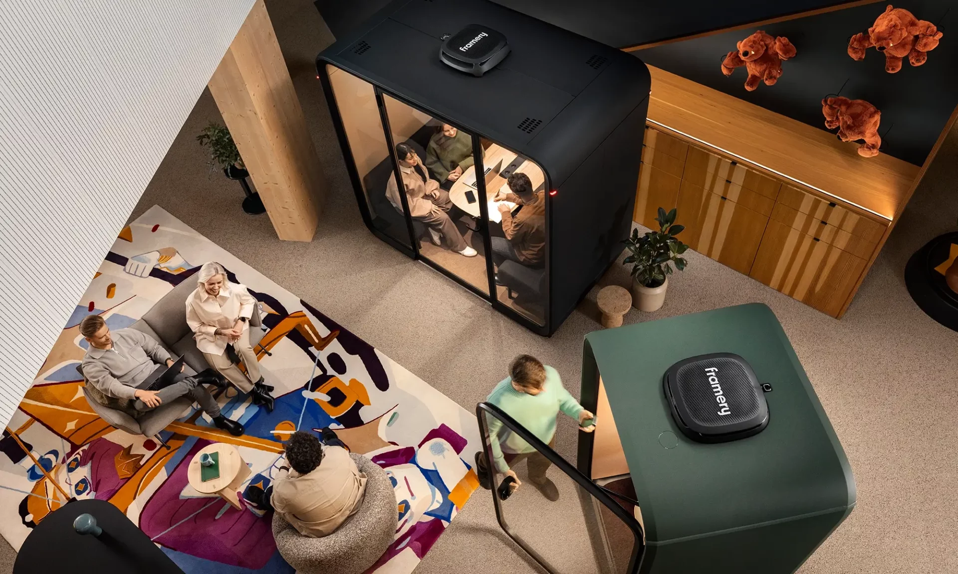 Eastdil Office Workspace with modular desks, standing tables and integrated greenery