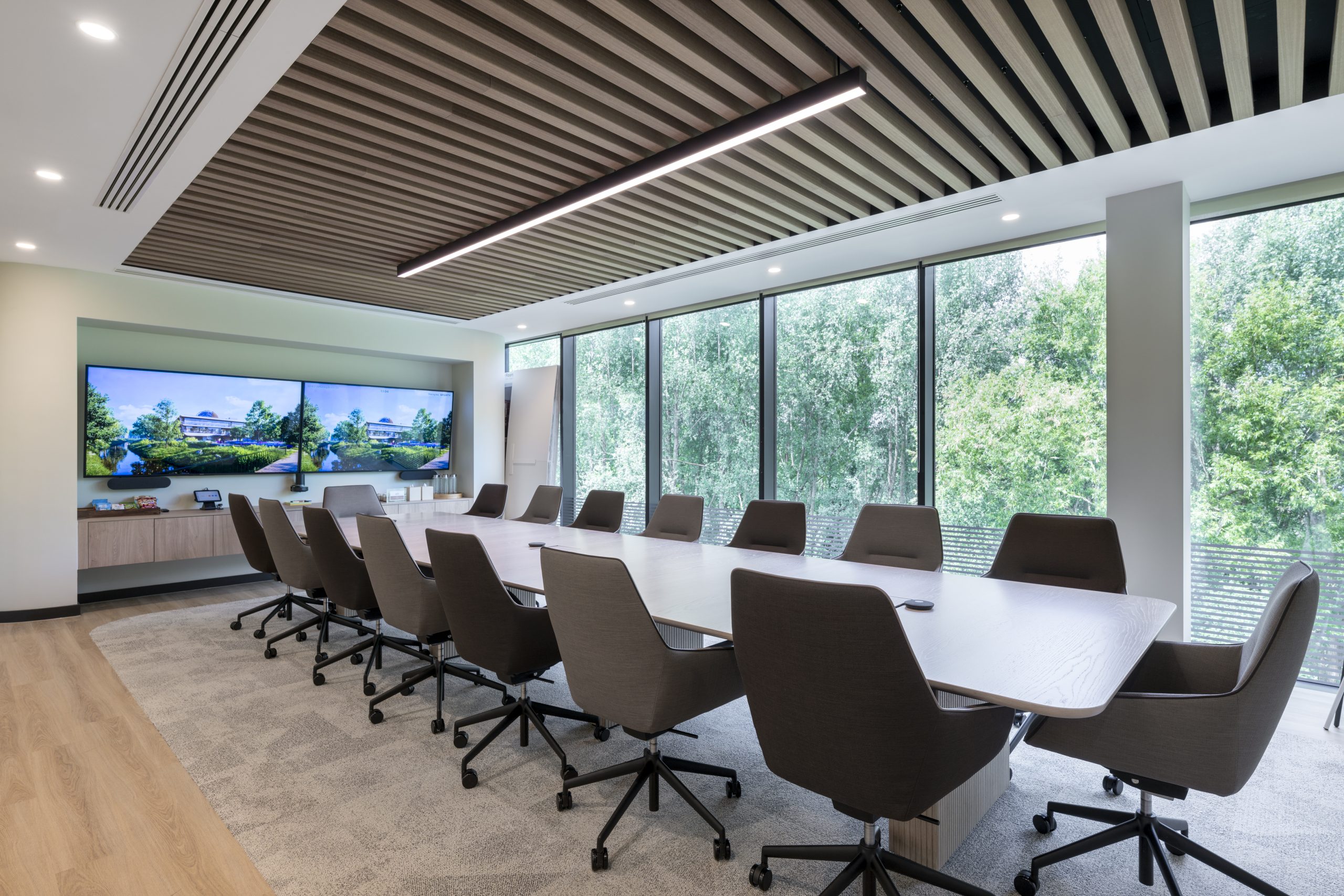 Modern eco-friendly office interior with sustainable furniture