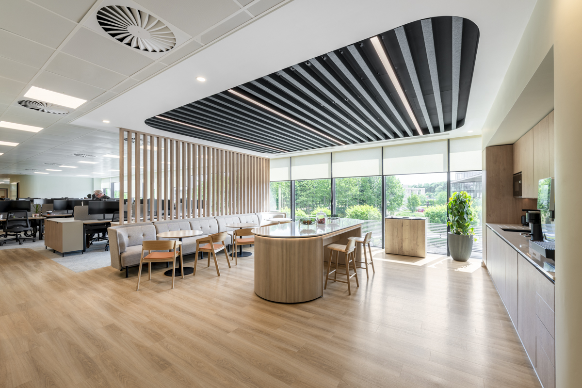 Contemporary London office workspace with collaborative areas